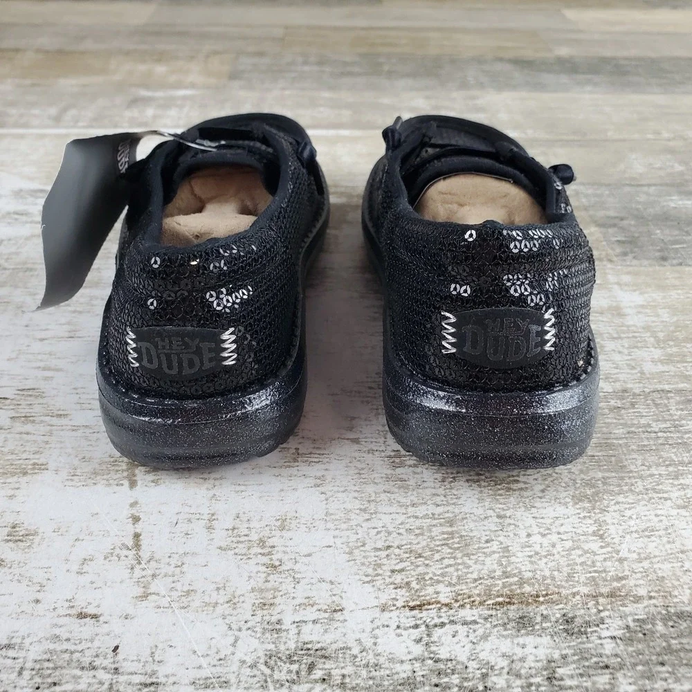 Hey Dude Wendy Funk Mono Sequin Kids Loafer Shoes Sz 13 C13 Black Round Toe